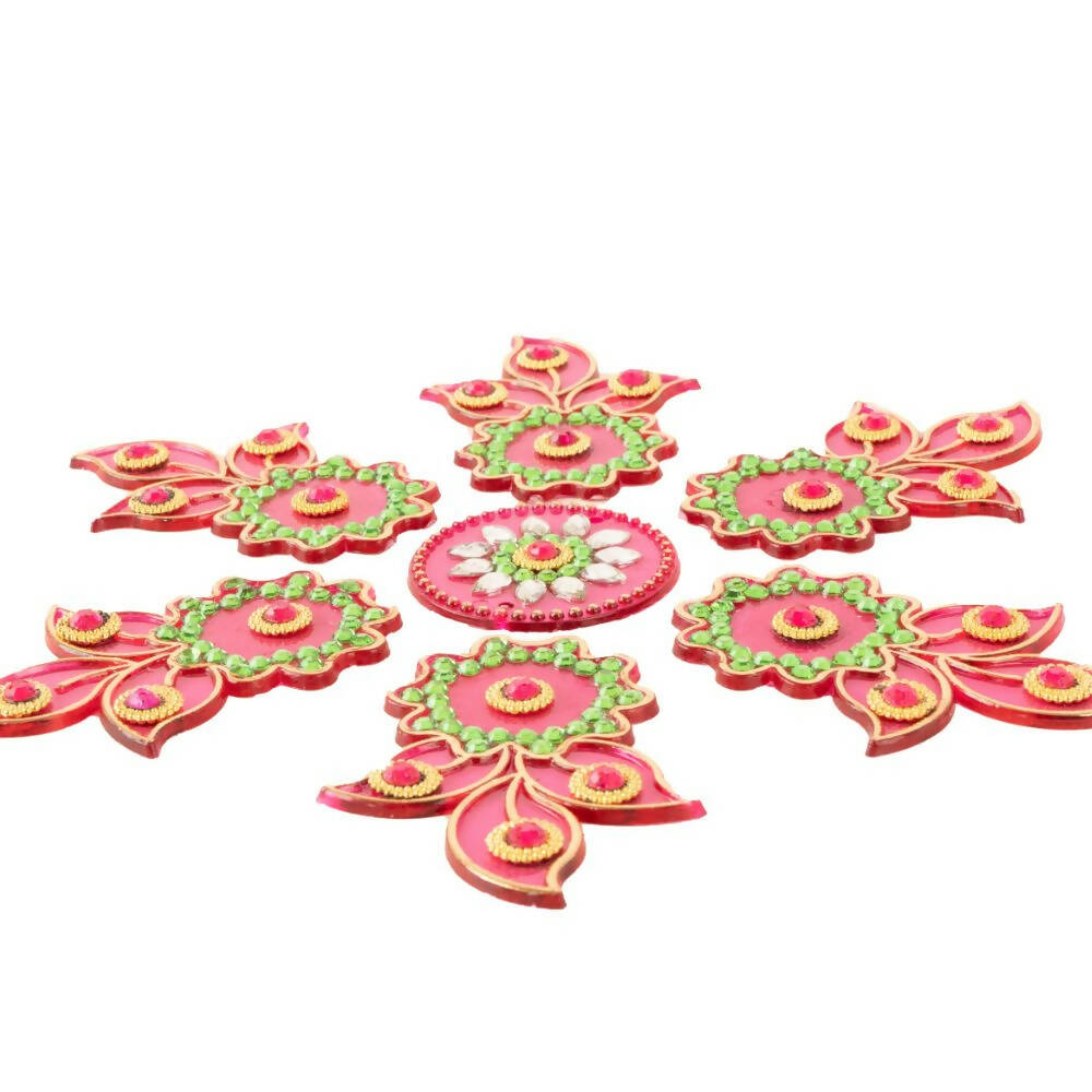 Kundan HandiKrafts Designer Flowed Rangoli Pink (Baby) - Swadesiicart