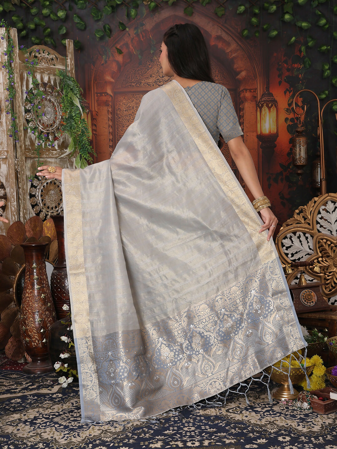 Shree Shyam Fashion Organza Gray Saree