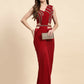 Red Imported Crystle Solid Ready to Wear Saree with stitched Blouse - Nita | Swadesiicart