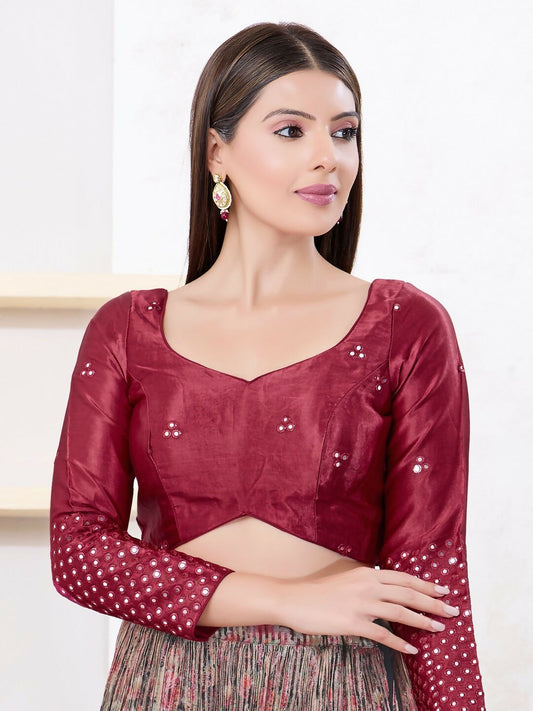 Joban Fashion Maroon Gajji Silk Elbow Sleeveless Back Open Blouse - Swadesiicart