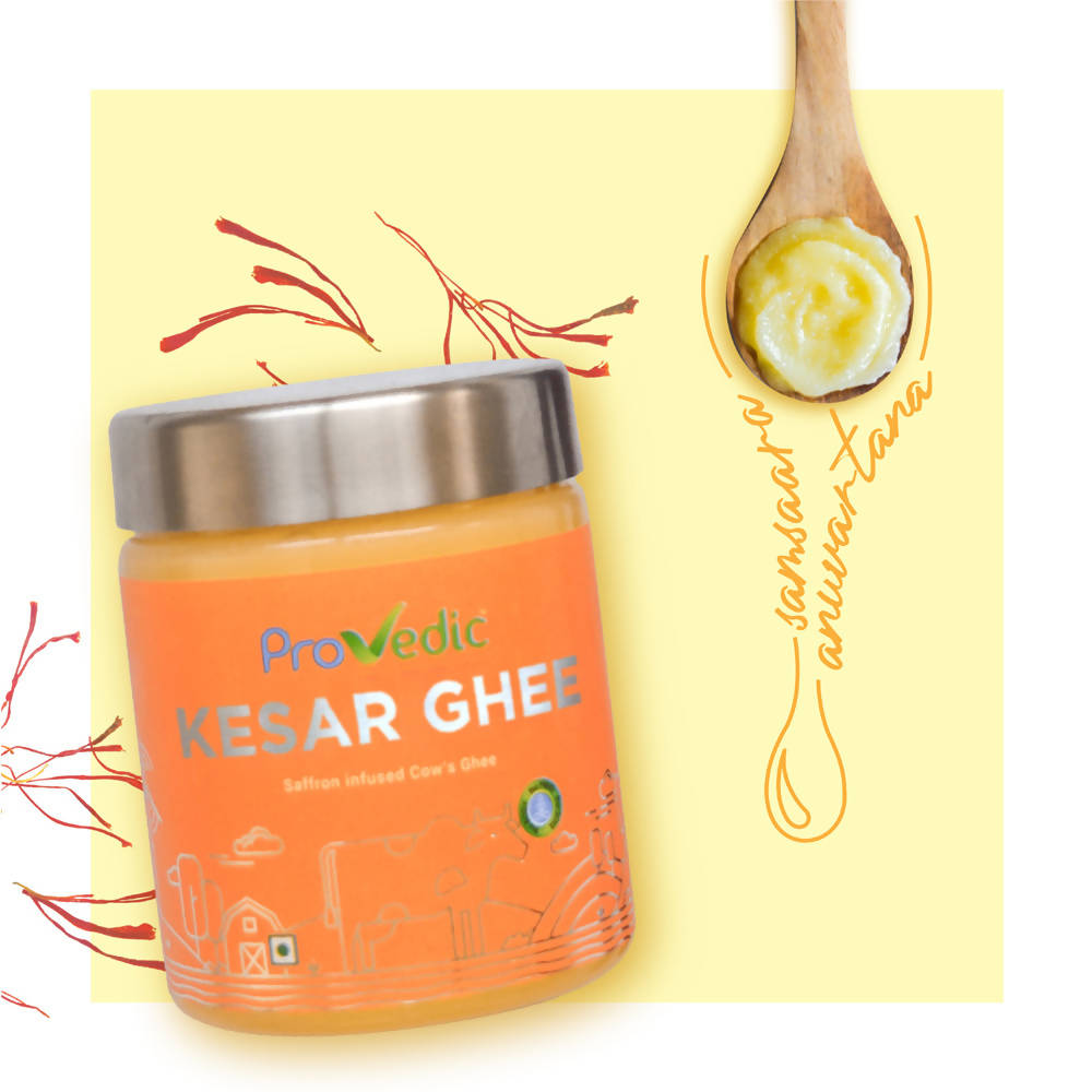 ProVedic Kesar Ghee | Indian Hallikar Cow Ghee, Pure A2 Ghee, Natural & Healthy, Non-GMO | Bilona Method | Traditional Curd-Churned |Pure, Natural & Healthy | Glass Jar | | Swadesiicart