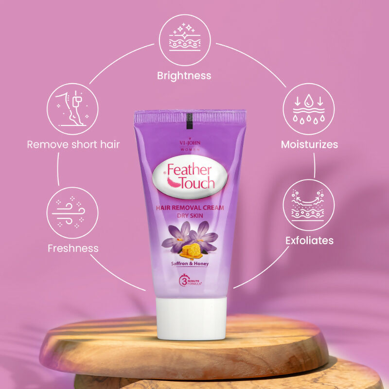VI-JOHN Feather Touch Saffron & Honey Hair Removal Cream for Women for Dry Skin, Suitable for Legs, Underarms, Bikini Line, Arms | Swadesiicart