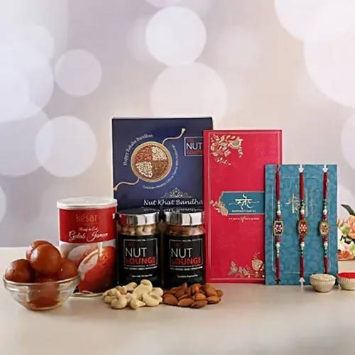 Set of 3 Meenakari Rakhi With Dry Fruits & Gulab Jamun | Swadesiicart