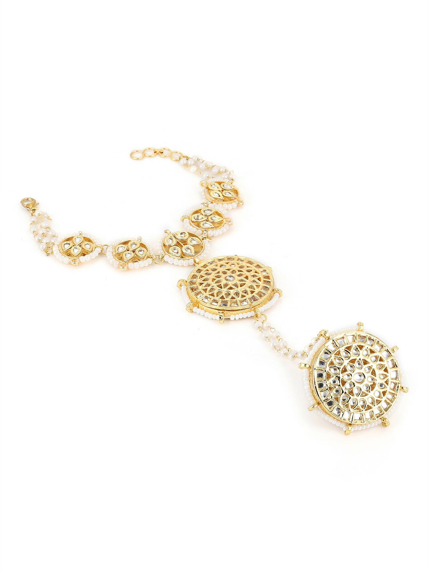 Women's Gold-Toned White Brass Kundan Gold-Polished Charm Bracelet - Ruby Raang - Swadesiicart