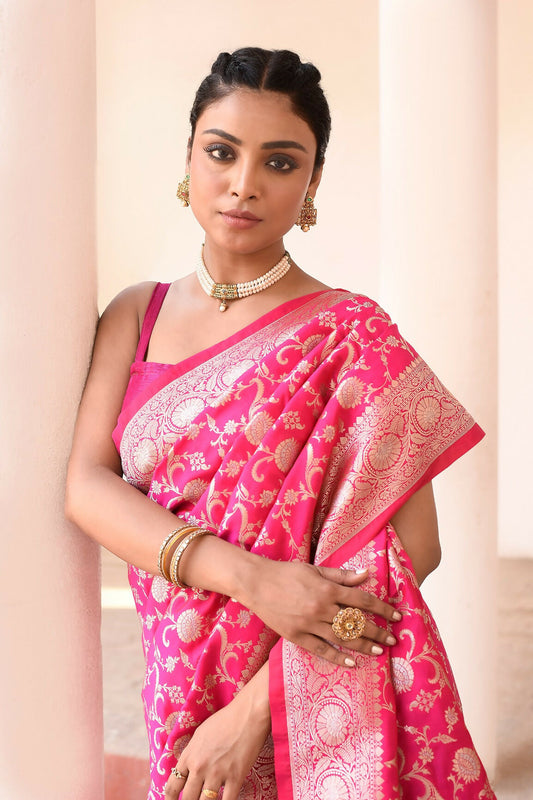 Joban Fashion Hot Pink Soft Pure Handloom Banarasi Silk Saree | Swadesiicart