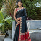Vishnu Weaves Women's Black Raw Silk Zari Woven Saree with Blouse - Swadesiicart