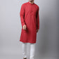 Even Apparels Maroon Cotton Checked Men's Kurta With Band Collar | Swadesiicart