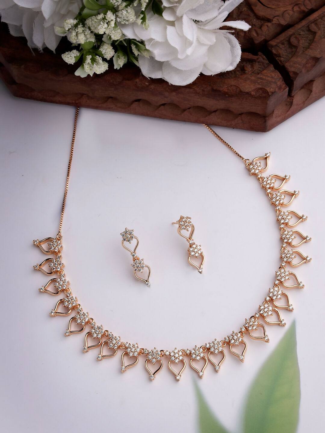 NVR Women's Gold-Polished American Diamond-Studded Handcrafted Jewellery Set - Swadesiicart