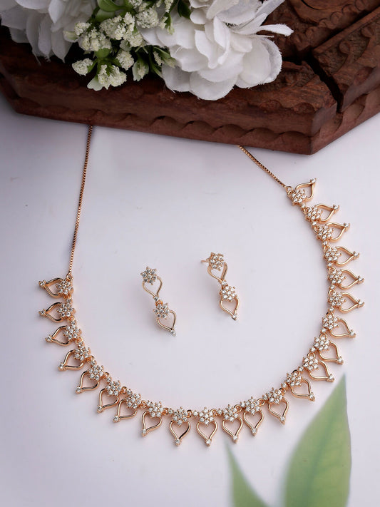 NVR Women's Gold-Polished American Diamond-Studded Handcrafted Jewellery Set - Swadesiicart