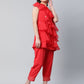 Ahalyaa Women Red Printed Layered Top with Trousers | Swadesiicart