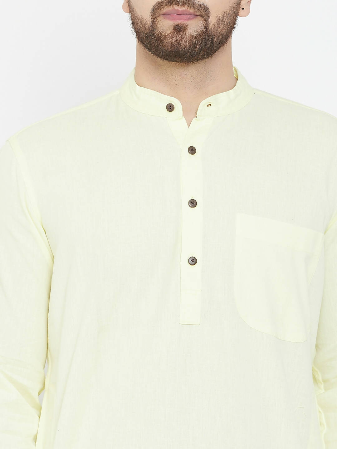 Even Apparels Yellow Color Men's Pure Cotton Kurta With Band Collar | Swadesiicart