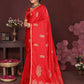 Joban Fashion Red Floral Motifs Banarasi Silk Sarees | Swadesiicart