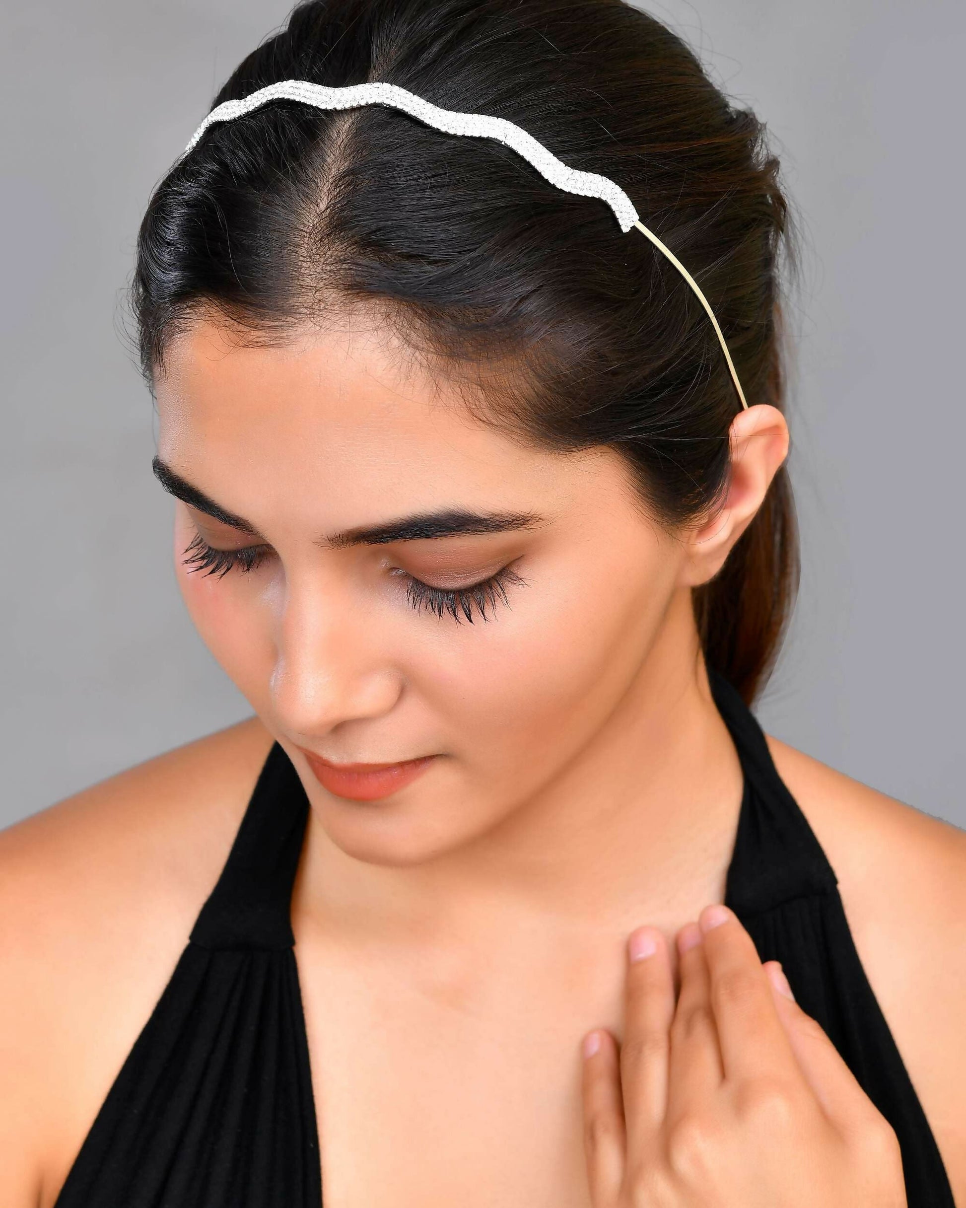 VOJ Silver Plated AD Studded Wave Shaped Hairband | Swadesiicart
