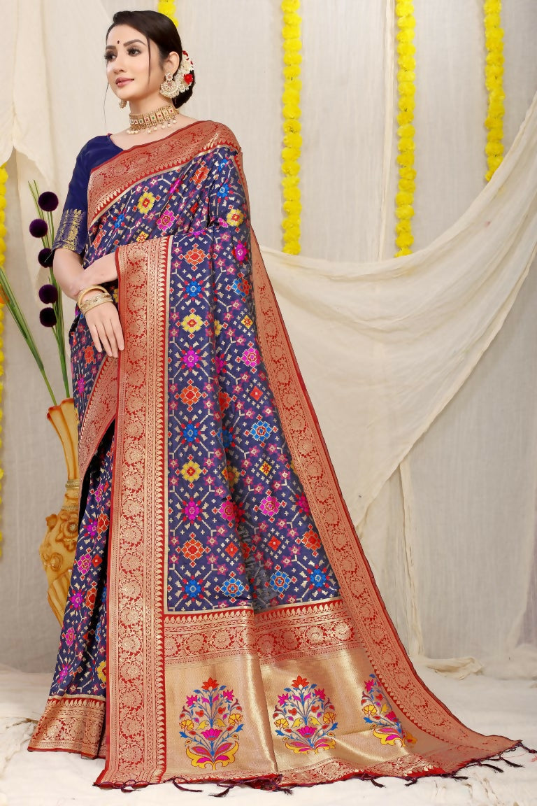 Jyoti Fashion Women's Navy Blue Patola Silk Zari Woven Saree with Blouse | Swadesiicart
