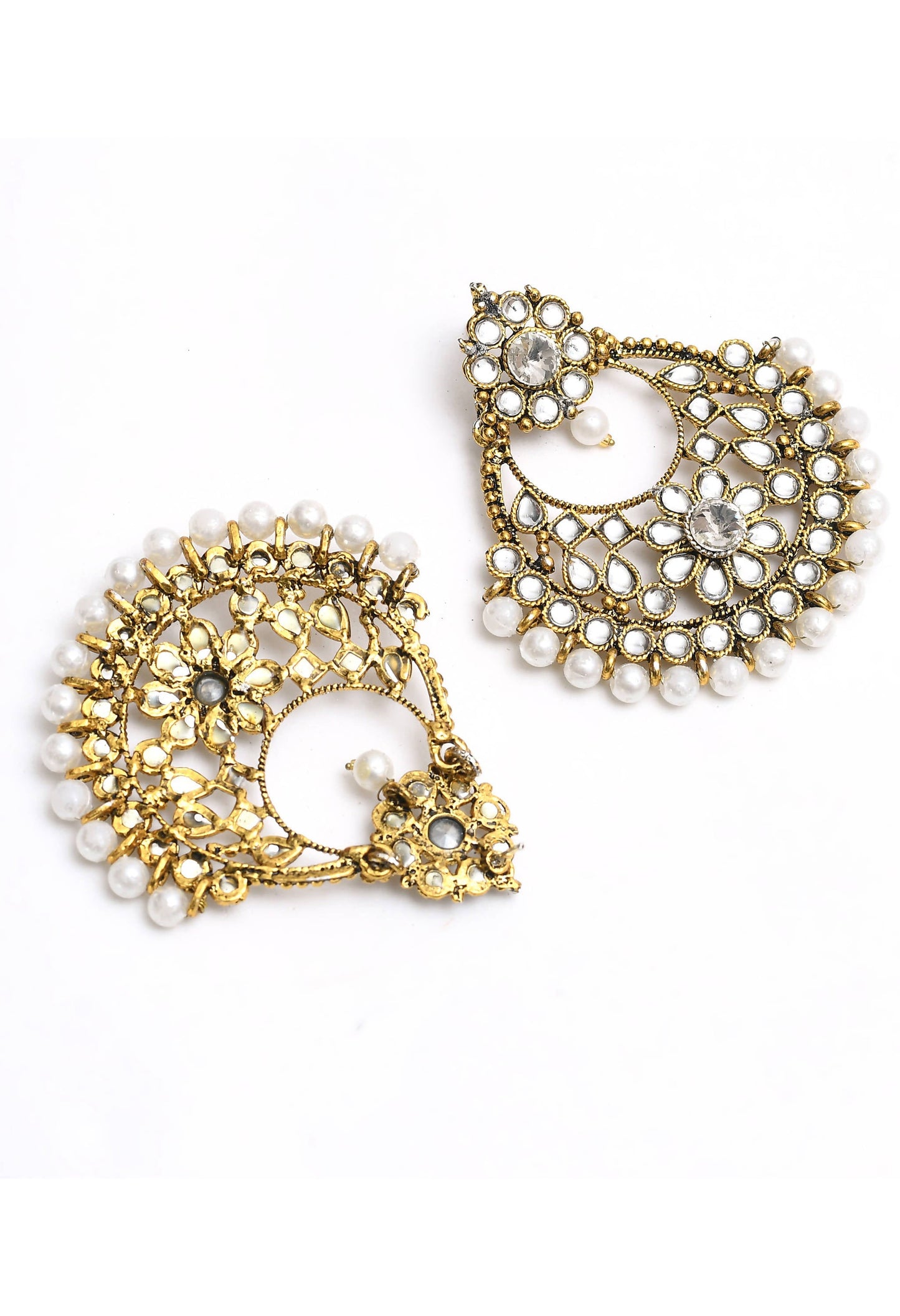 Mominos Fashion Johar Kamal Beautiful Golden And White Beaded Earrings - Swadesiicart