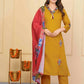 Mustered Viscose Chanderi Embroidered Stitched Suit With Dupatta - Tanisha | Swadesiicart