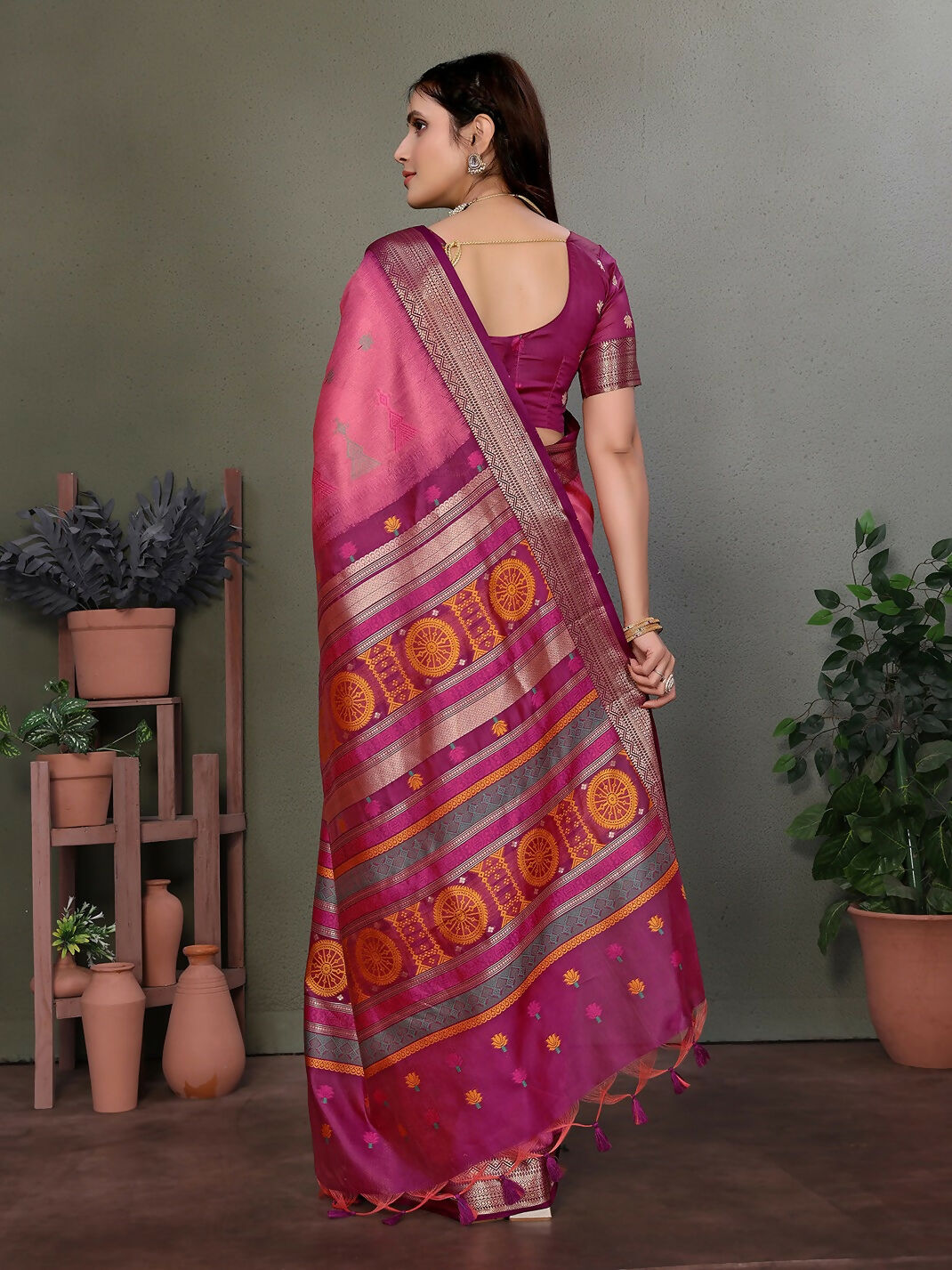 Joban Fashion Pink Floral Banarasi Silk Sarees | Swadesiicart