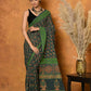 Very Much Indian Handblock Printed Cotton Saree With Natural Dyes - Green | Swadesiicart