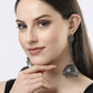 NVR Women Black Oxidised Brass-Plated Jhumka Earrings - Swadesiicart