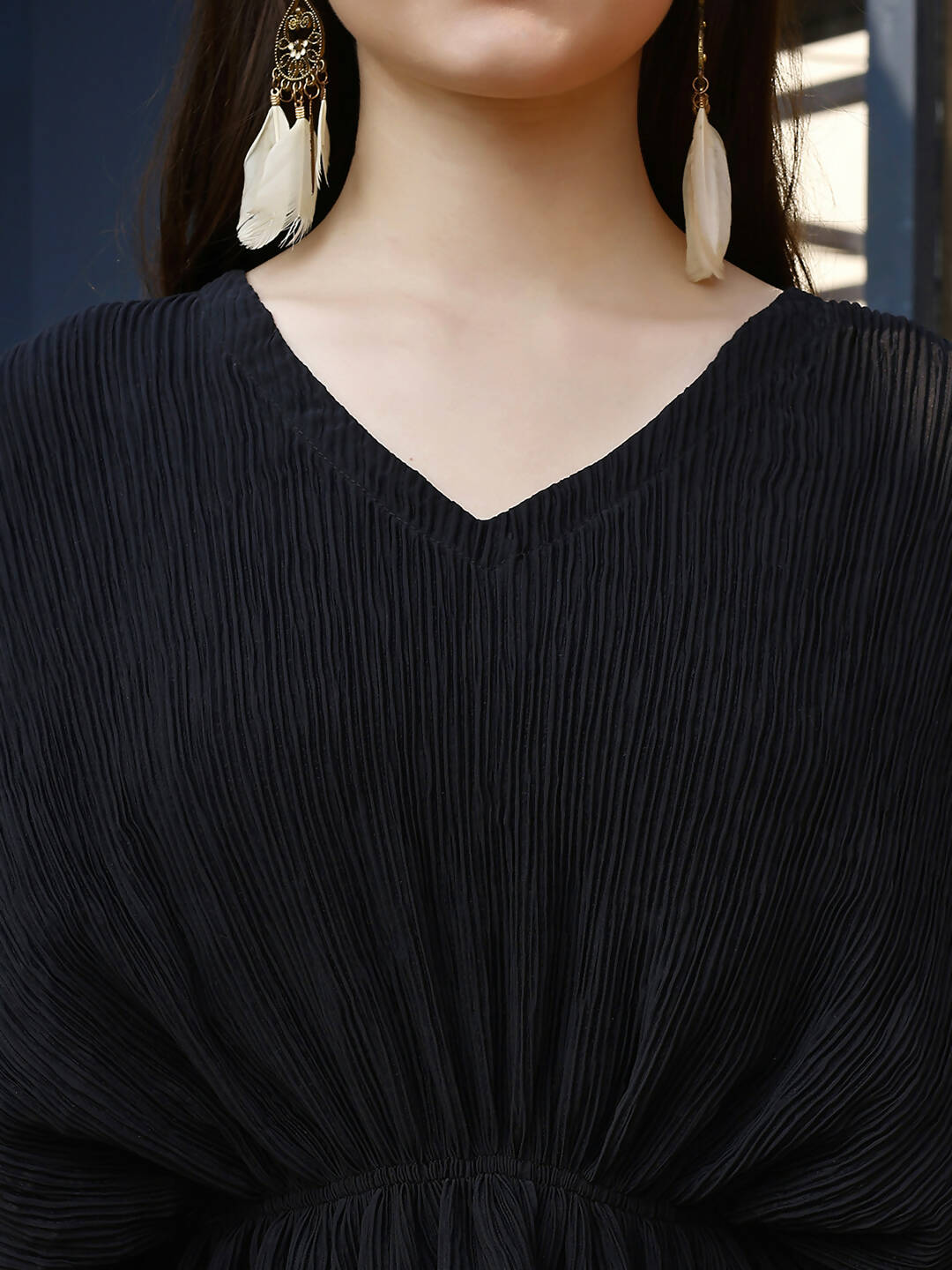 Black Crush Plain Top with Matching Bottom - Eesha - Swadesiicart