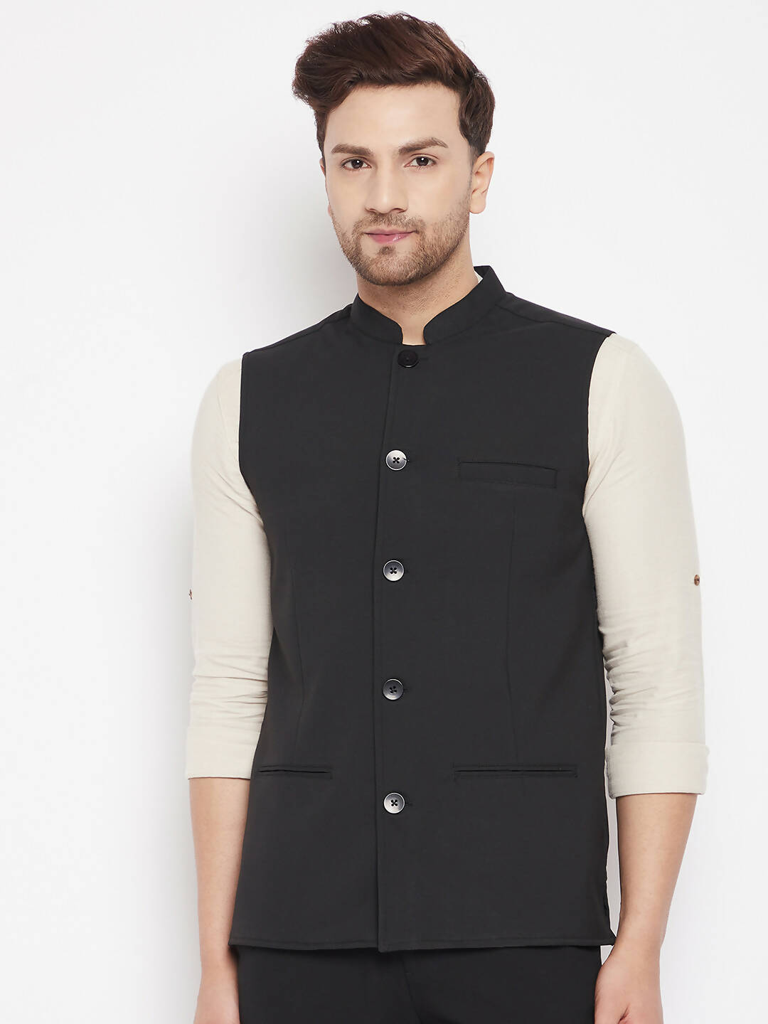 Even Apparels Black Merino Men Woven Nehru Jacket PW668 | Swadesiicart