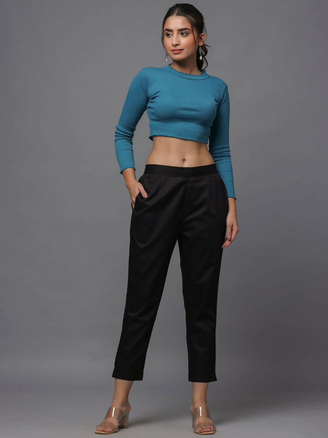 Juniper Women's Black Solid Straight Slim Pant | Swadesiicart