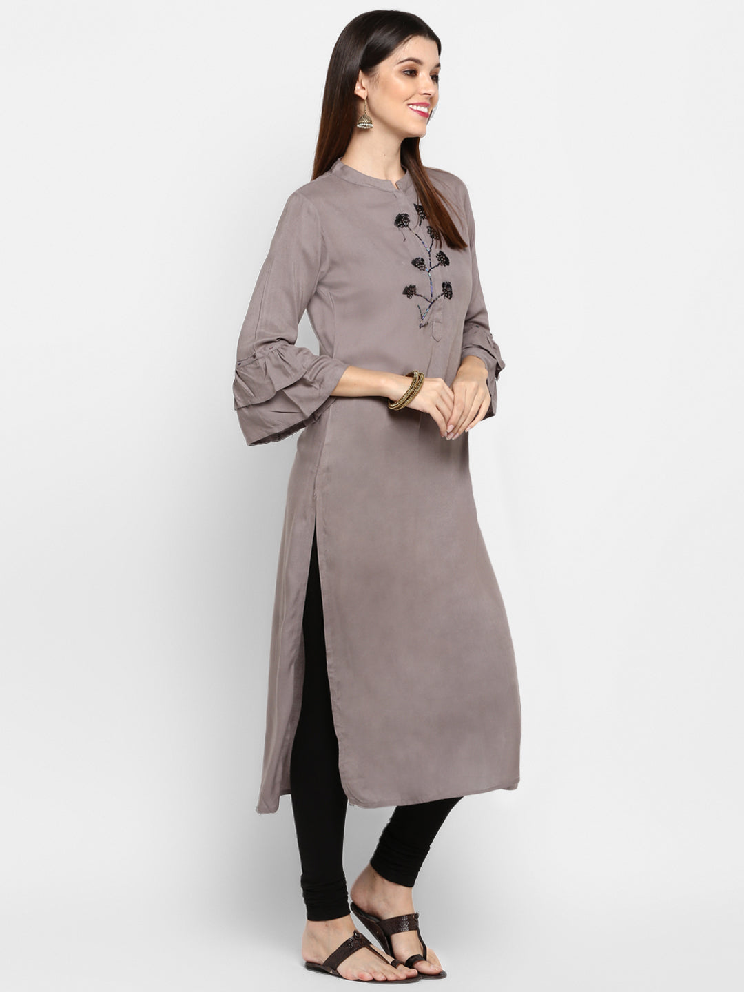 NOZ2TOZ Women Grey Rayon Kurti (1pc) - Swadesiicart