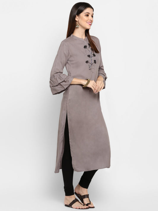 NOZ2TOZ Women Grey Rayon Kurti (1pc) - Swadesiicart