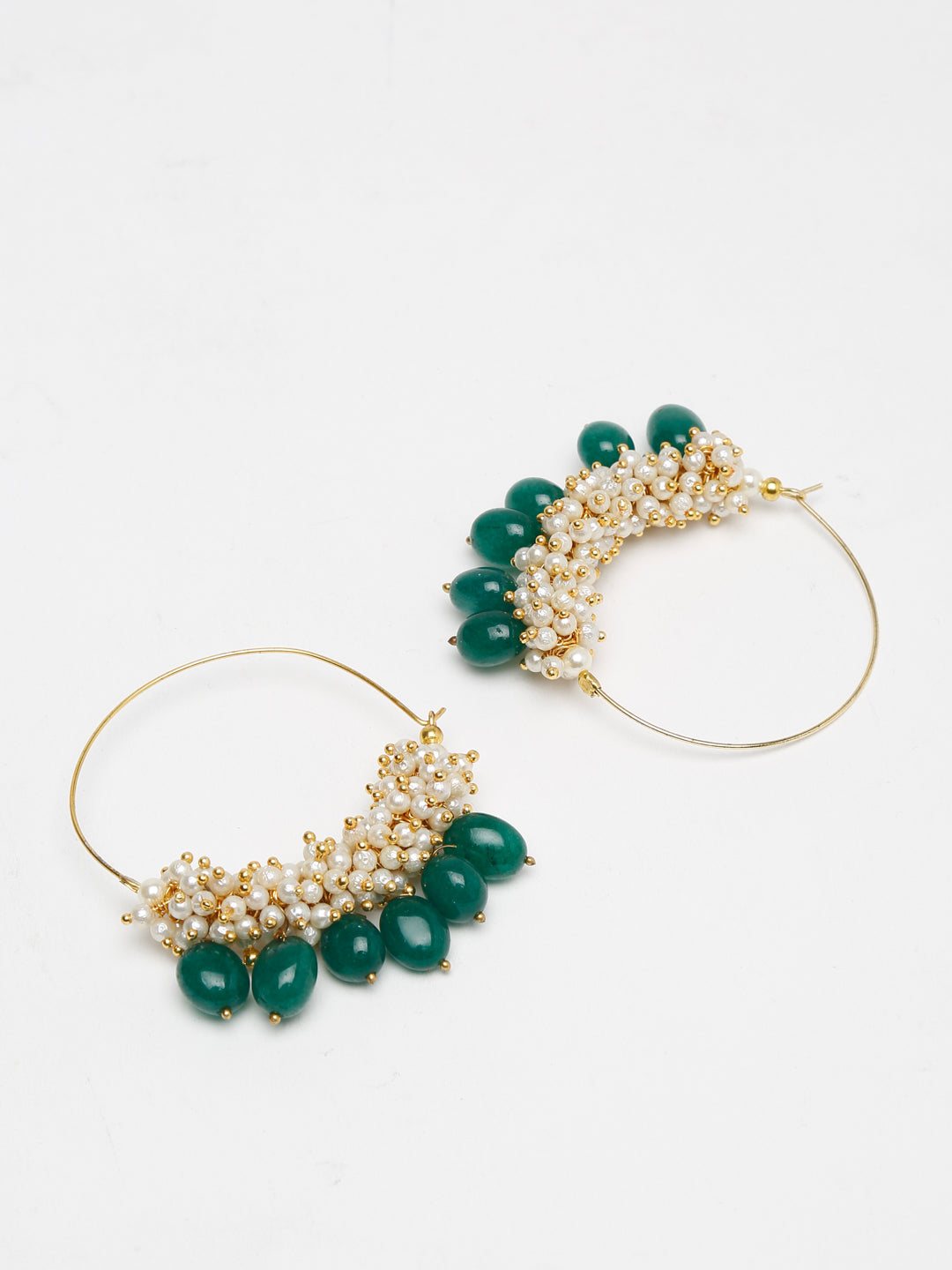 Pearl & Emerald Loops - Ruby Raang | Swadesiicart