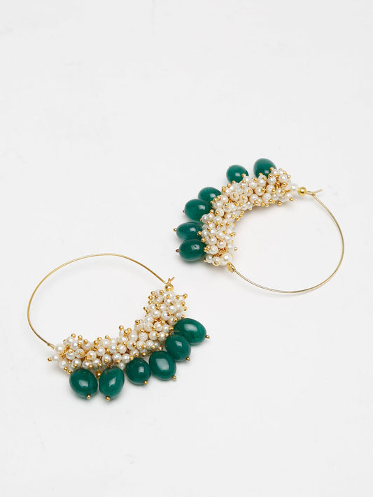 Pearl & Emerald Loops - Ruby Raang | Swadesiicart