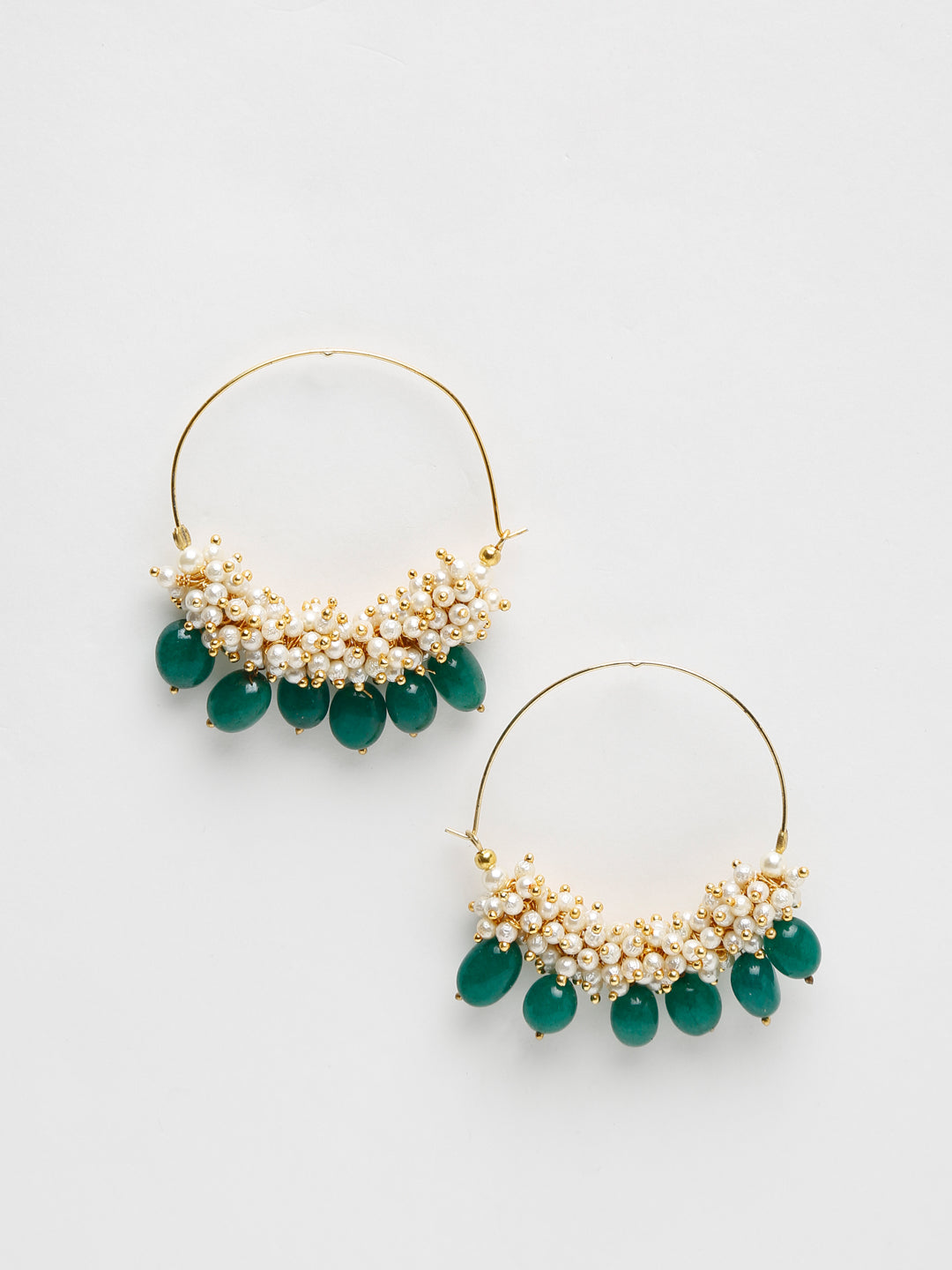 Pearl & Emerald Loops - Ruby Raang | Swadesiicart