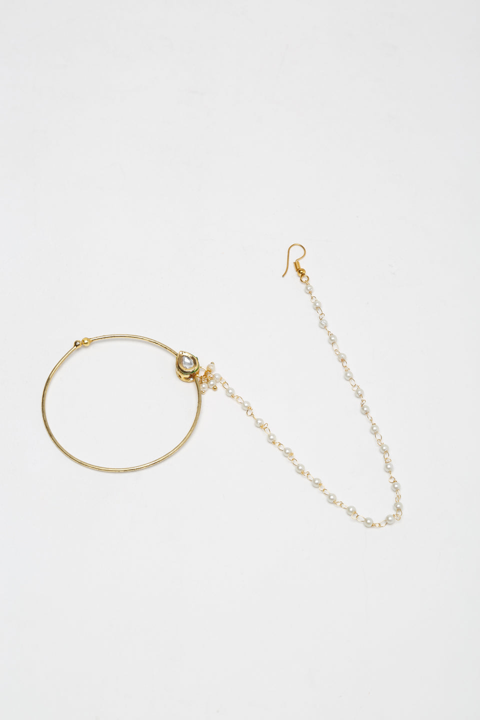 Gold-Polished Tear Drop Kundan Nose Ring - Ruby Raang | Swadesiicart