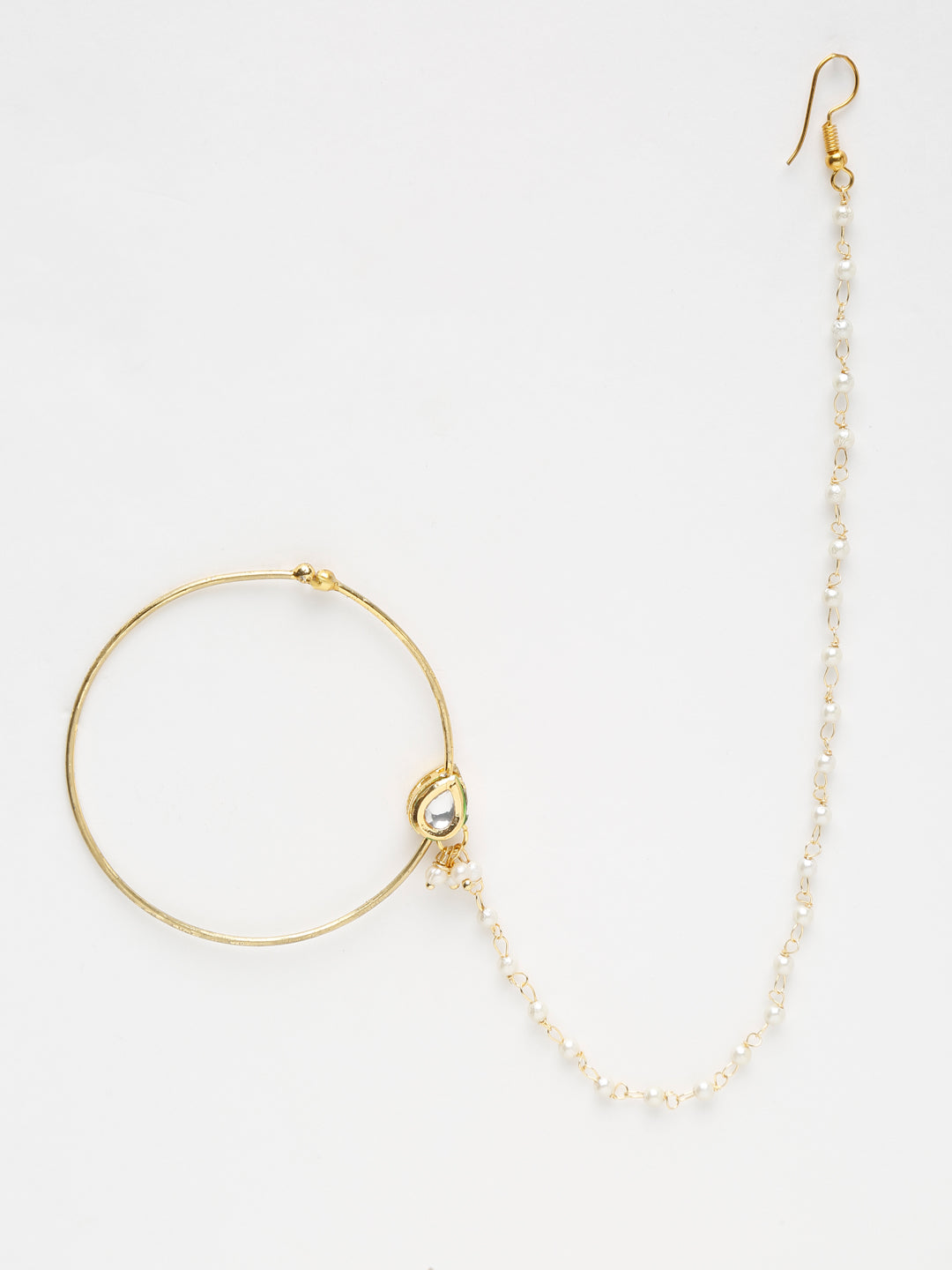 Gold-Polished Tear Drop Kundan Nose Ring - Ruby Raang | Swadesiicart
