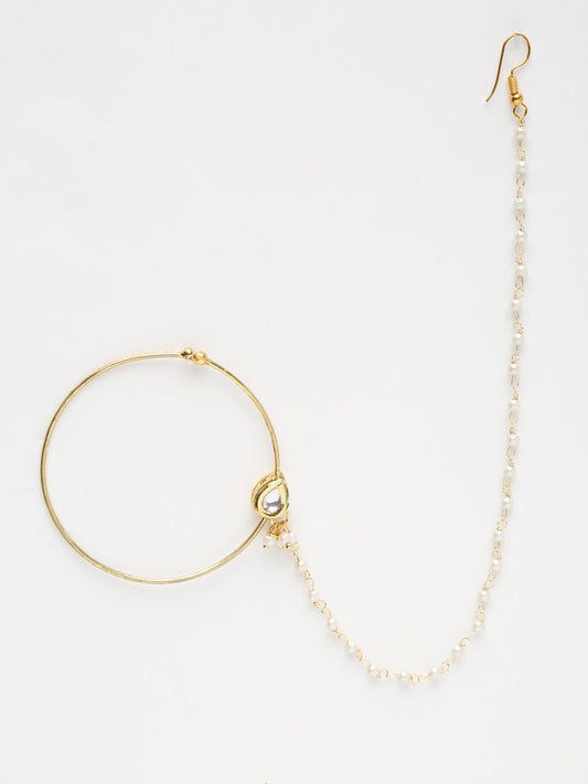 Gold-Polished Tear Drop Kundan Nose Ring - Ruby Raang | Swadesiicart