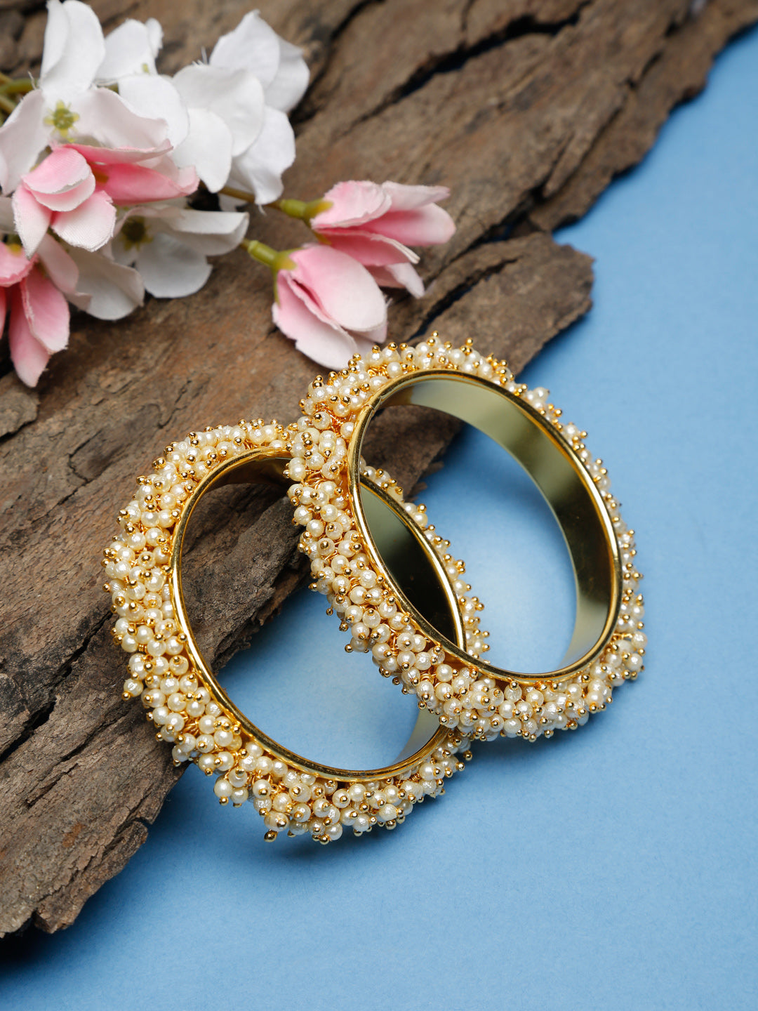 Pearl Embellished Bange Set Of 2 - Ruby Raang - Swadesiicart