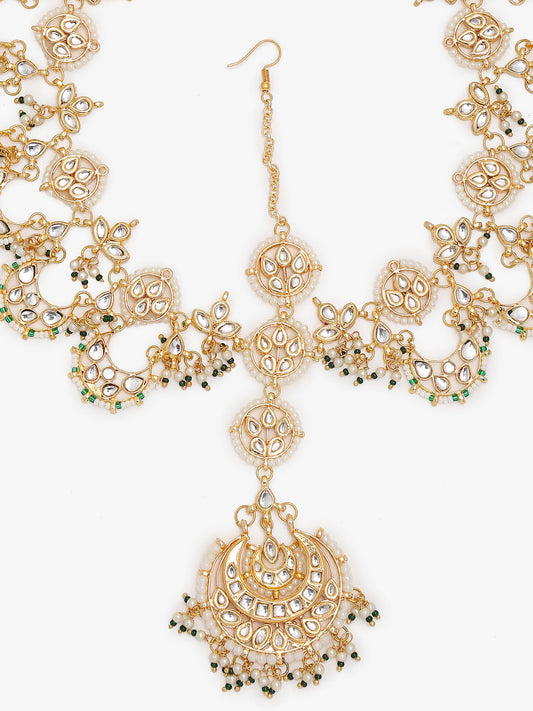 Women's Gold Kundan Maharani Matha Patti - Ruby Raang | Swadesiicart