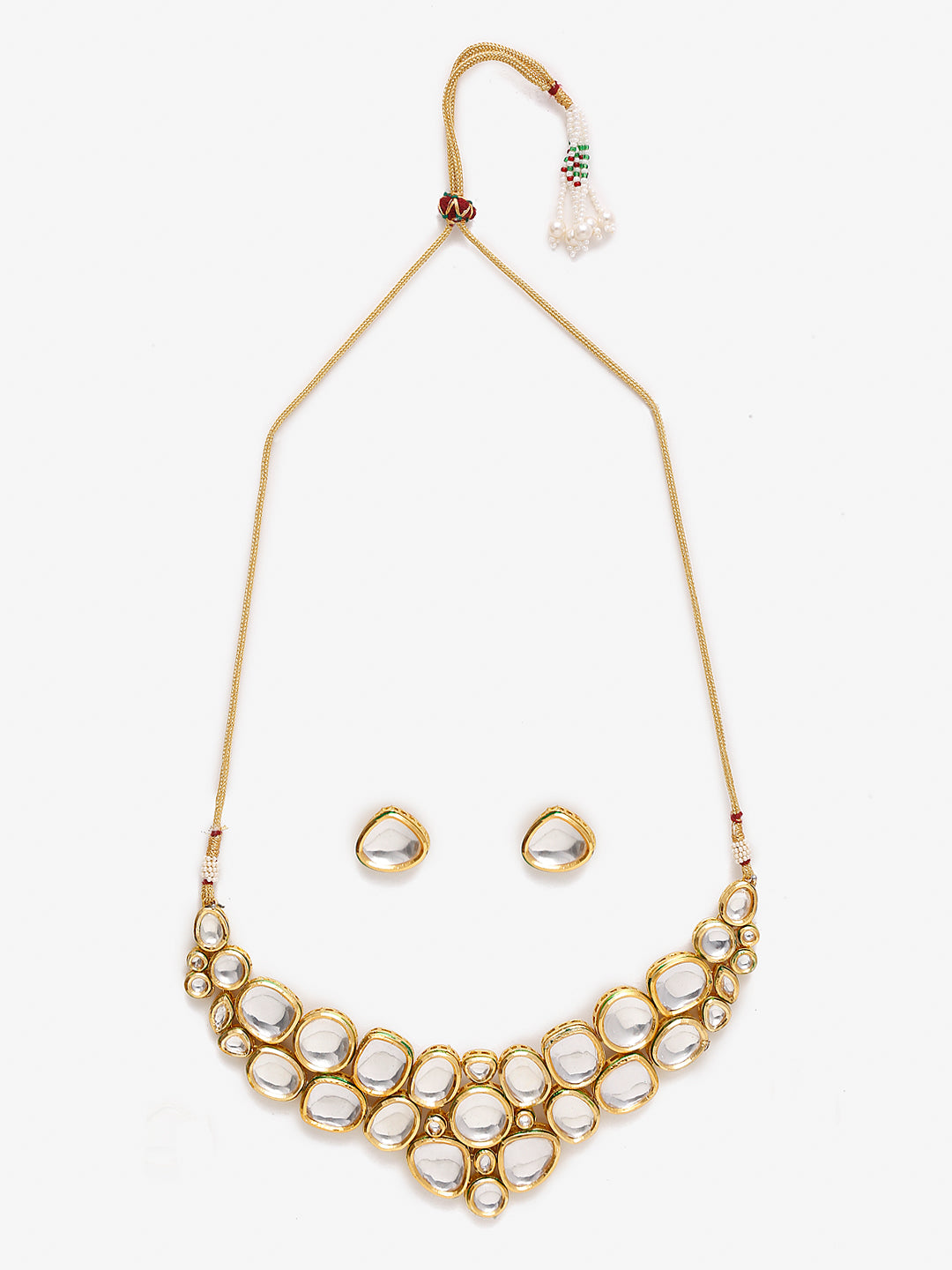 Gold Kundan Choker With Studs - Ruby Raang | Swadesiicart