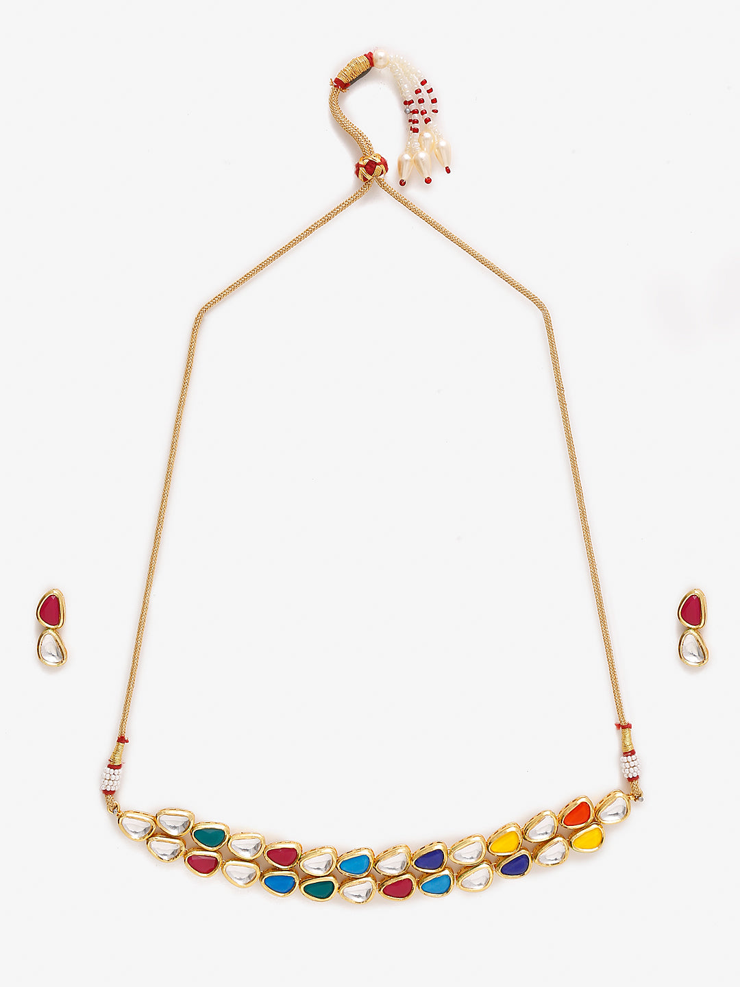 Multioloured Kundan Studded Choker Jewellery Set - Ruby Raang | Swadesiicart