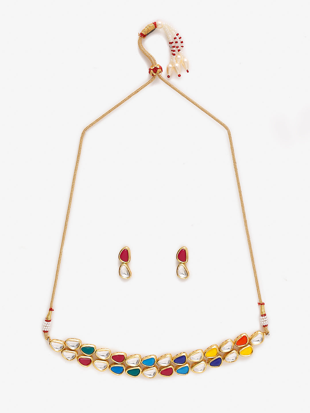 Multioloured Kundan Studded Choker Jewellery Set - Ruby Raang | Swadesiicart