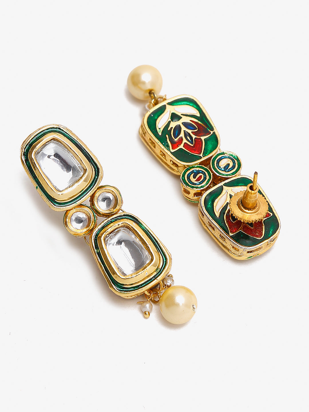 White Gold Toned Meenakari Kundan Choker With Earrings - Ruby Raang | Swadesiicart