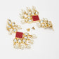 Long Kundan Neckpiece With Earrings - Ruby Raang - Swadesiicart
