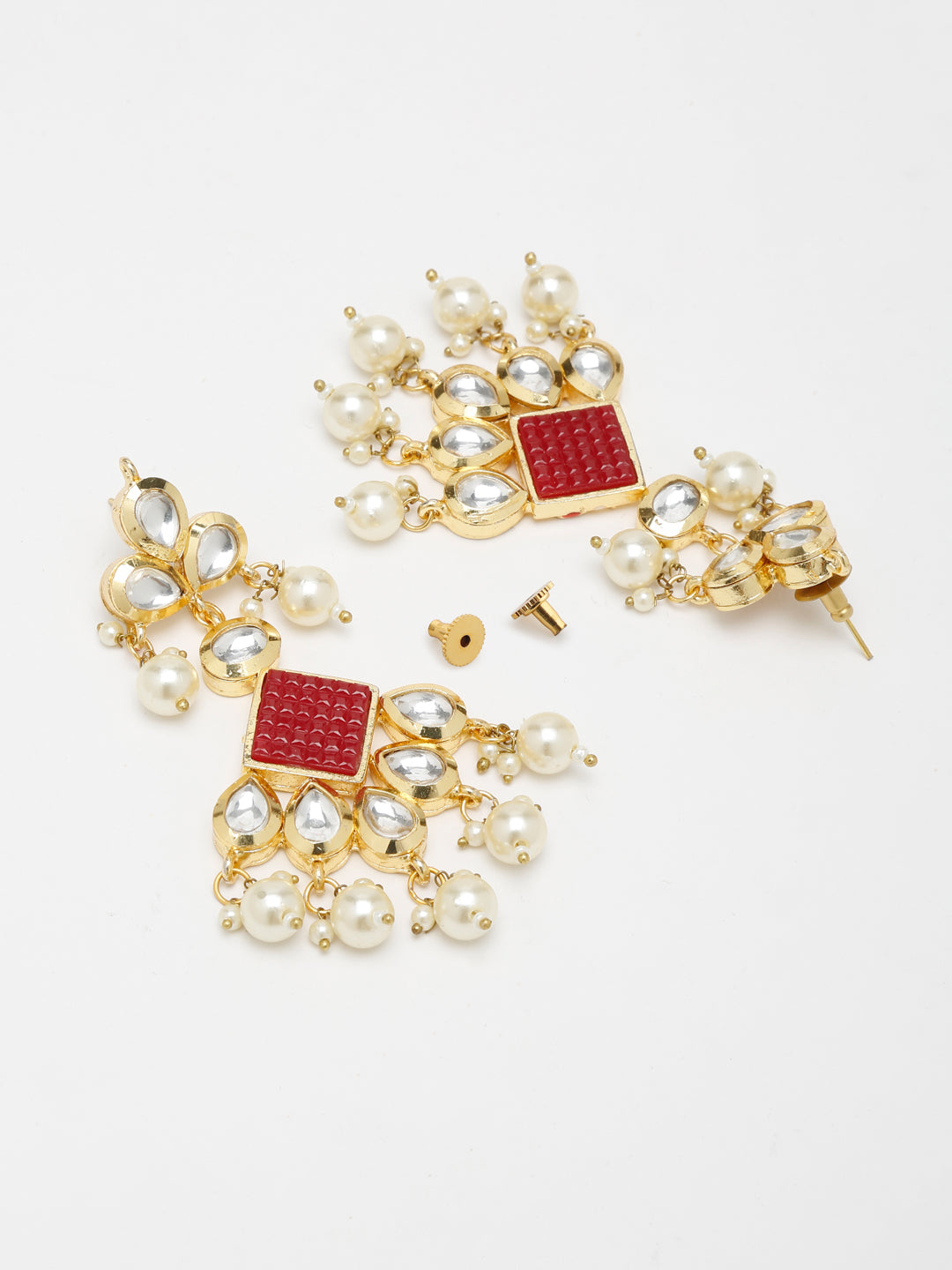 Long Kundan Neckpiece With Earrings - Ruby Raang - Swadesiicart