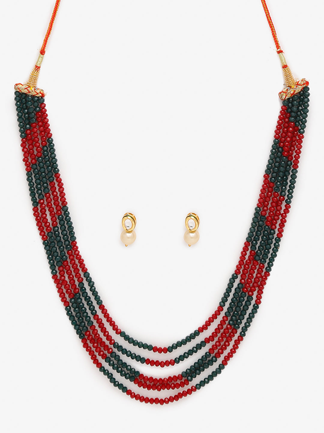 Red Black Multi Layered Onyx Neckpiece With Kundan Studs - Ruby Raang - Swadesiicart