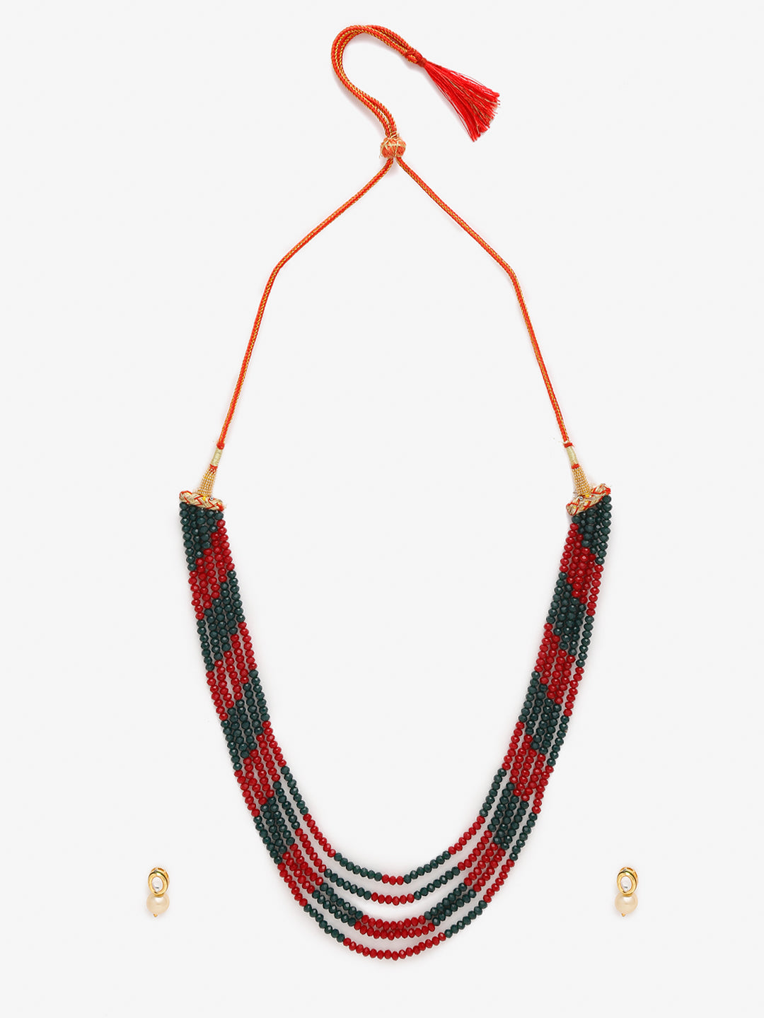 Red Black Multi Layered Onyx Neckpiece With Kundan Studs - Ruby Raang - Swadesiicart