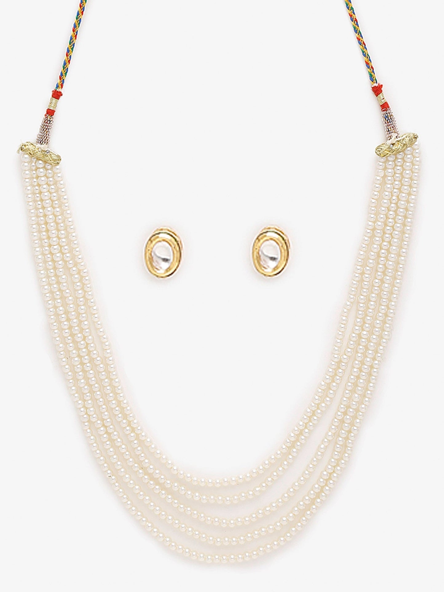 Women's White Gold-Toned Plated Kundan Layered Necklace Set - Ruby Raang - Swadesiicart
