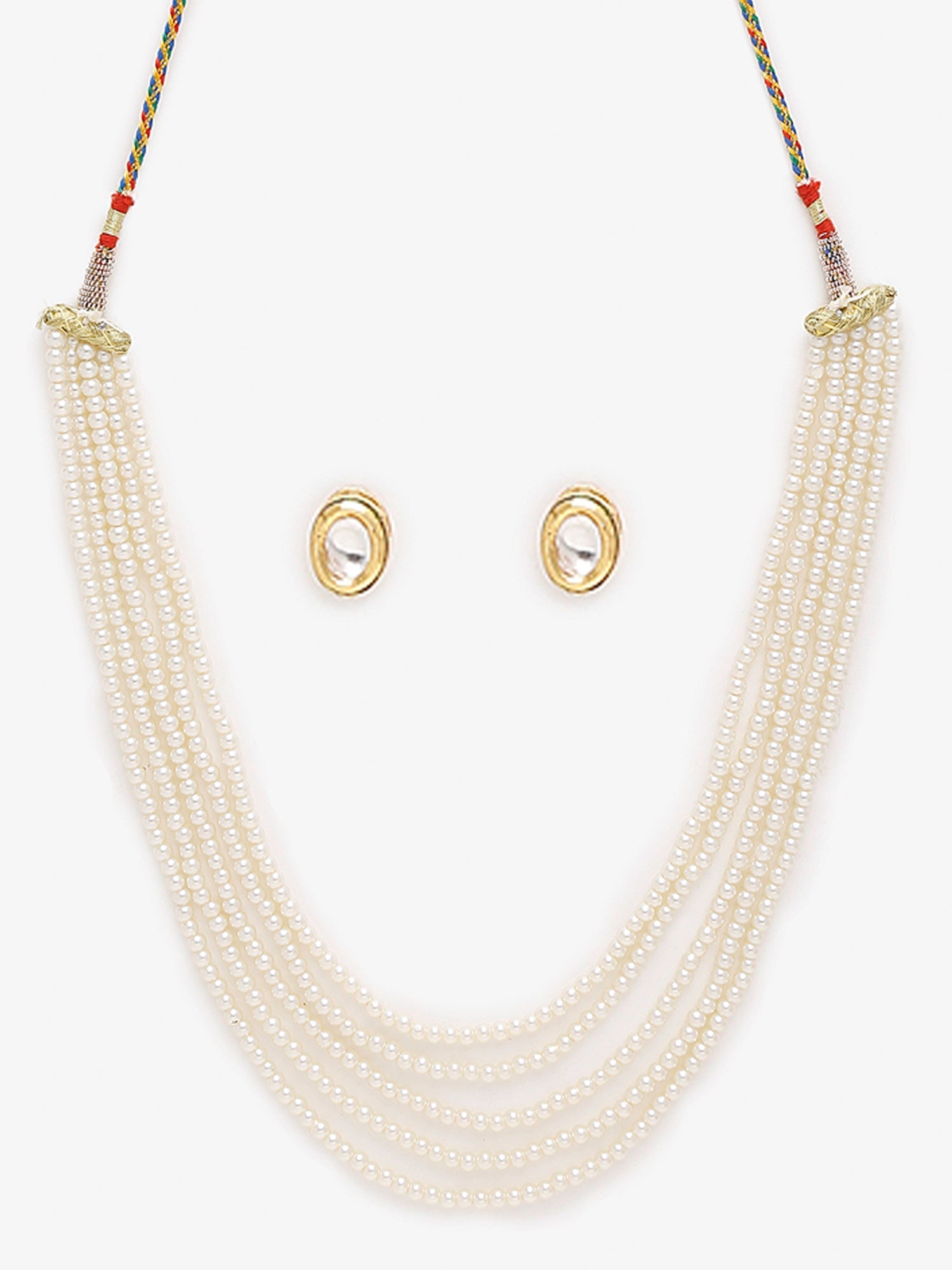 Women's White Gold-Toned Plated Kundan Layered Necklace Set - Ruby Raang - Swadesiicart