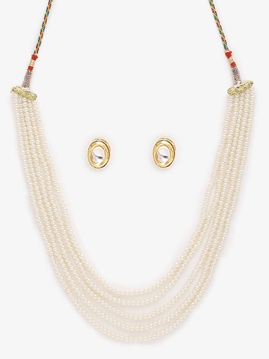 Women's White Gold-Toned Plated Kundan Layered Necklace Set - Ruby Raang - Swadesiicart
