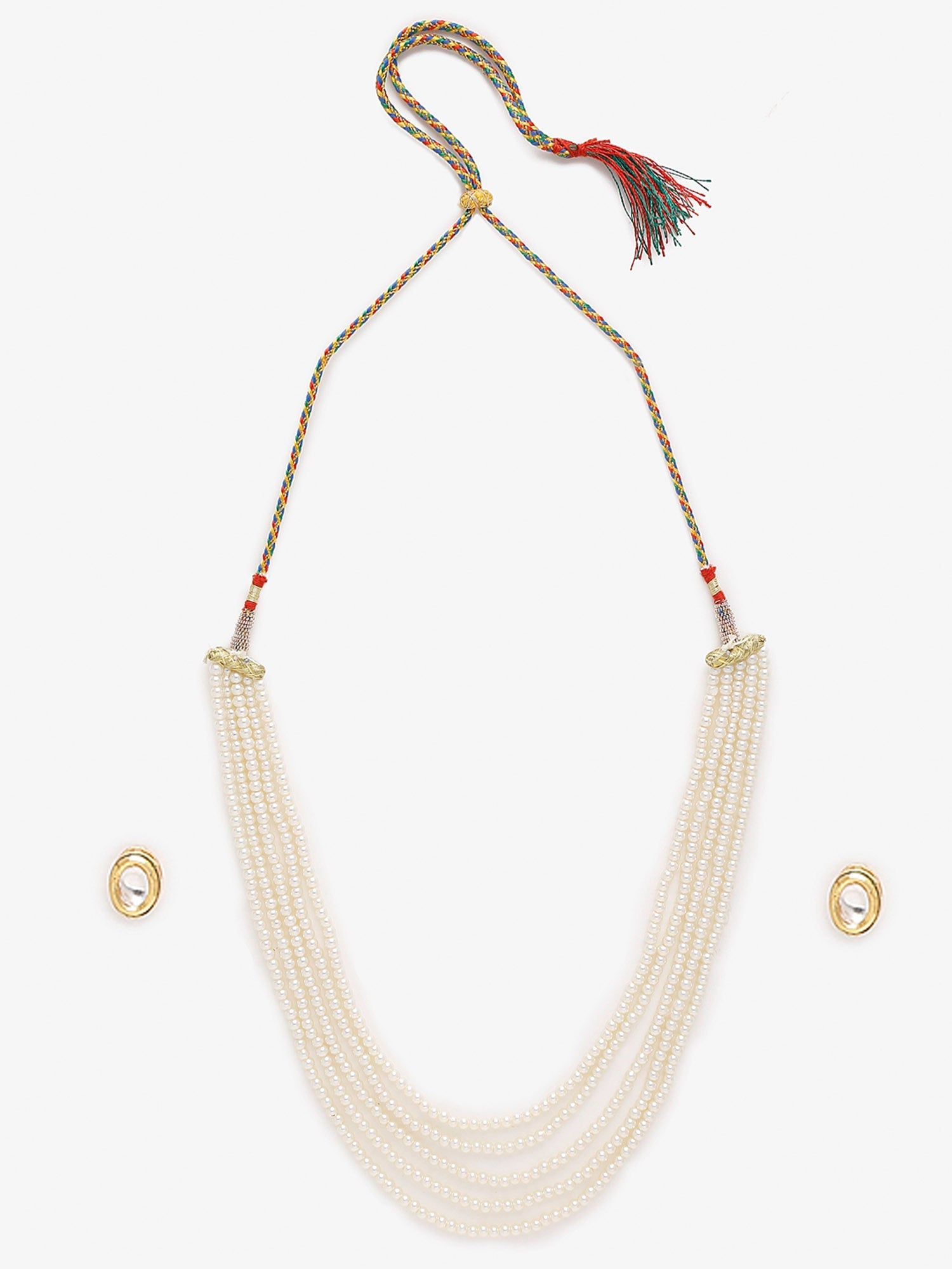 Women's White Gold-Toned Plated Kundan Layered Necklace Set - Ruby Raang - Swadesiicart