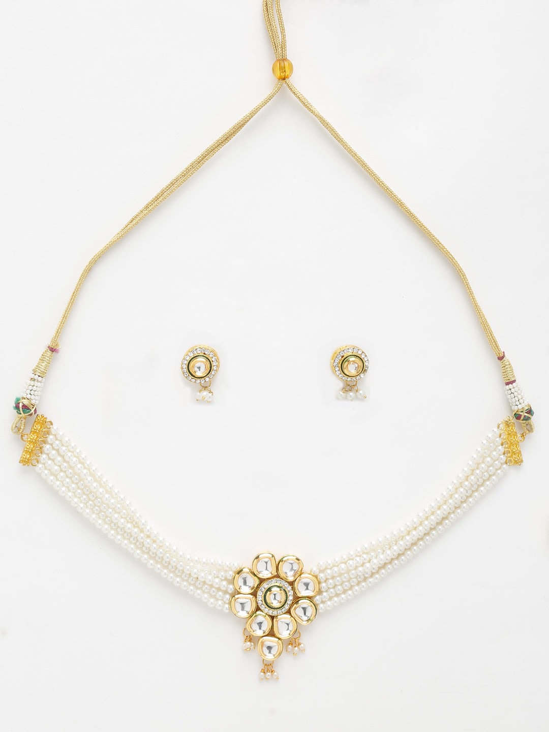 Kundan Choker With Pearls, Earrings - Ruby Raang | Swadesiicart