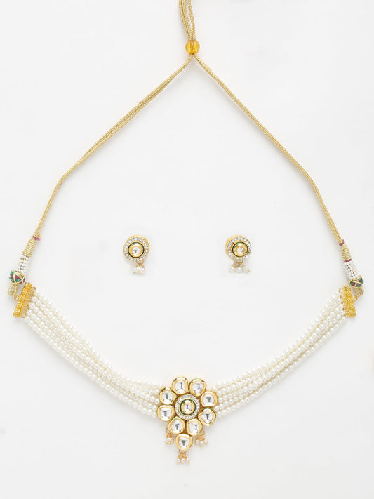Kundan Choker With Pearls, Earrings - Ruby Raang | Swadesiicart